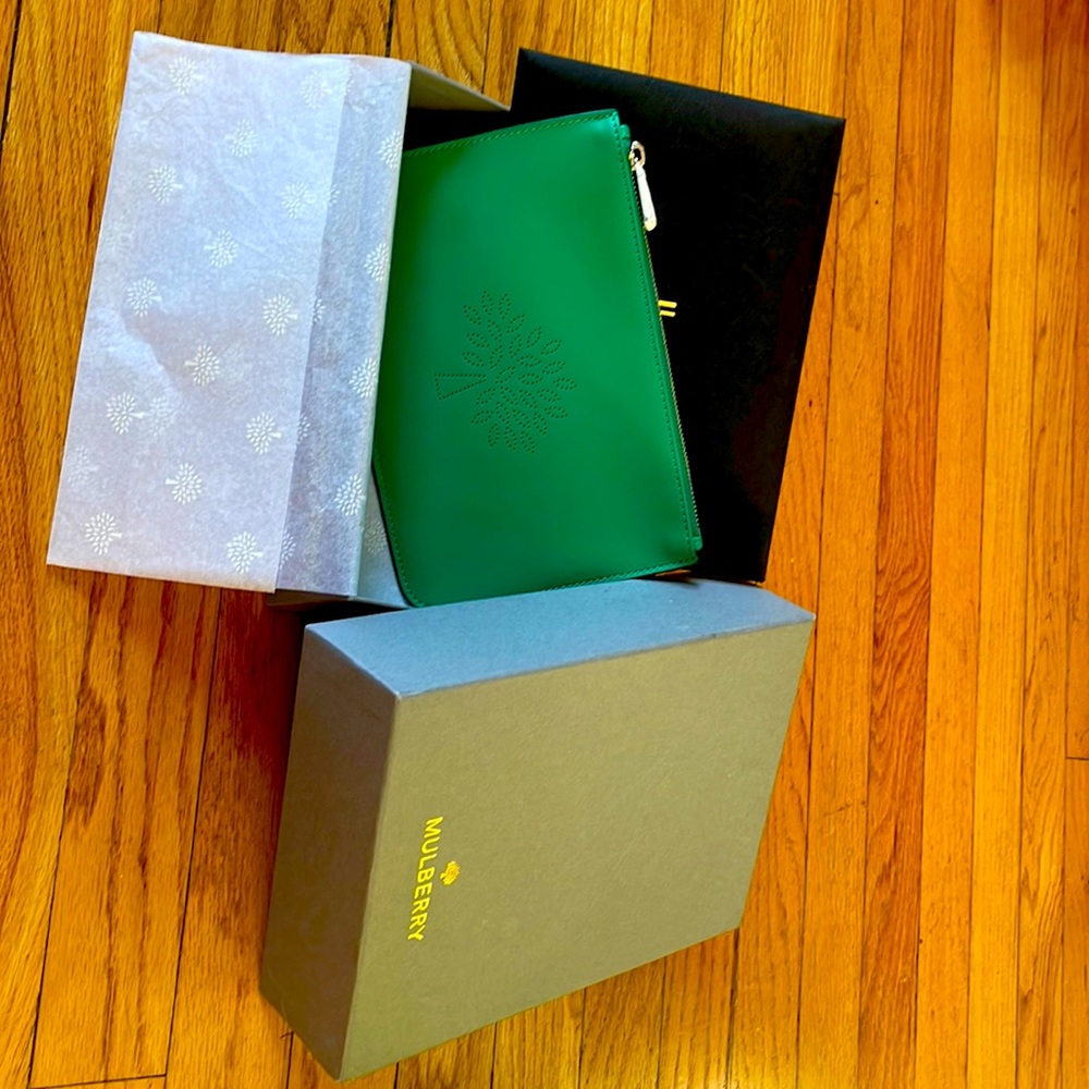 New Mulberry blossom small pouch jungle green in original box